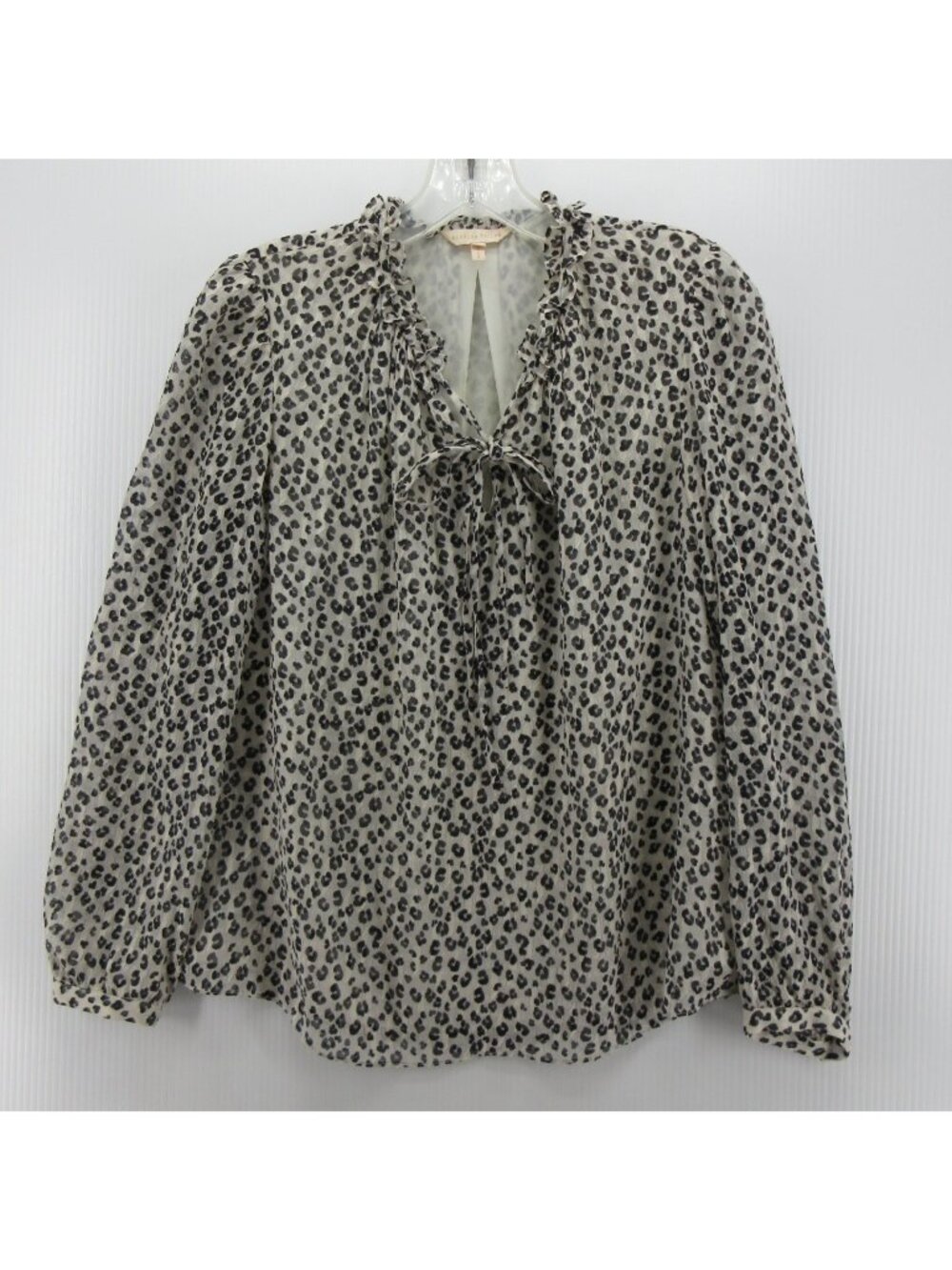 Rebecca Taylor Top 0 Silk Blouse Front Tie Leopard Print Ruffle Neck*